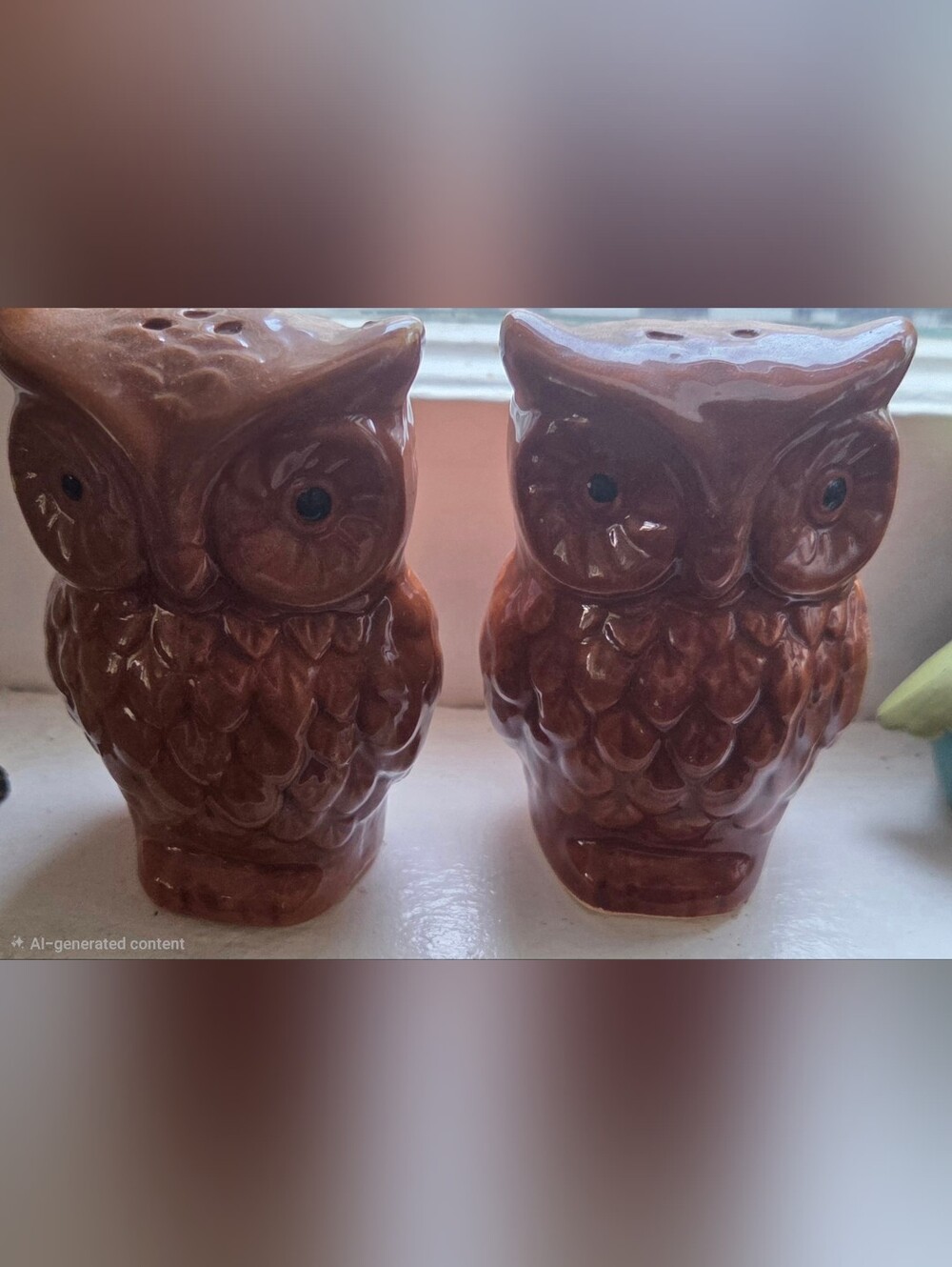 Vintage, Rusty Red/Orange/Maroon Owls - Salt and Pepper Shaker Set